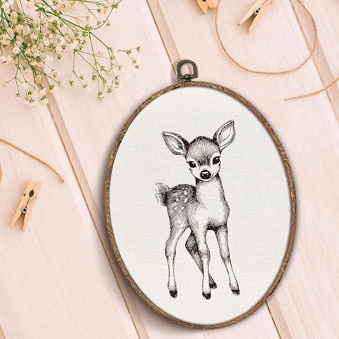 Vintage Deer Oval Wall Art Framed, Cottagecore Deer Oval Wall Decor, Retro Animal Farmhouse Hanging Canvas Prints Wall Sculptures for Home Nursery Bedroom Decor, 8.5x11.5 Inch