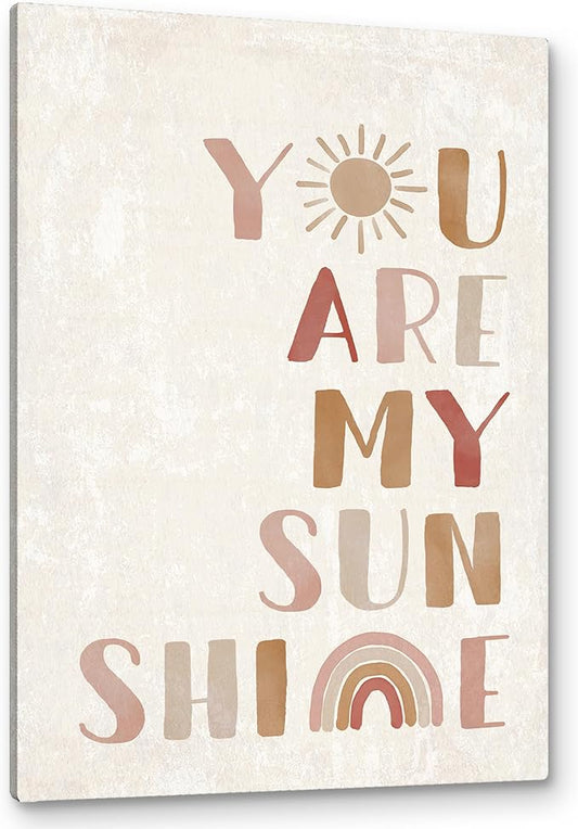 PHAMTE Wall Art You Are My Sunshine Wall Decor,Boho Nursery Decor,You Are My Sunshine Boho Sun Sunshine Rainbow Canvas Framed Wall Decor Home Teens Girls Kids Nursery Classroom Bedroom Living Room(16x24 Inch)