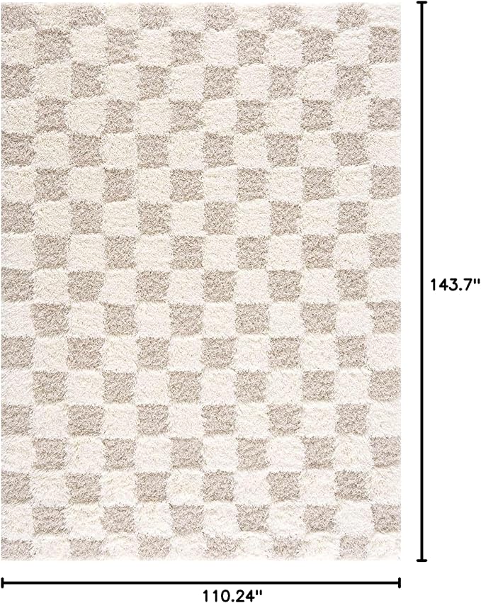 BoutiqueRugs Atira Checkered Shag Area Rug - Cream, Light Beige, Light Brown - 9'2" x 12'