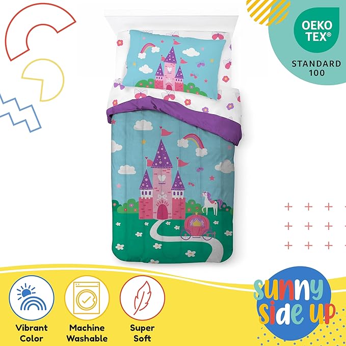 Sunny Side Up Magic Castle Twin Comforter Set - 5 Piece Kids Bedding Includes Comforter, Sheets & Pillow Cover - Super Soft Microfiber Bed Set