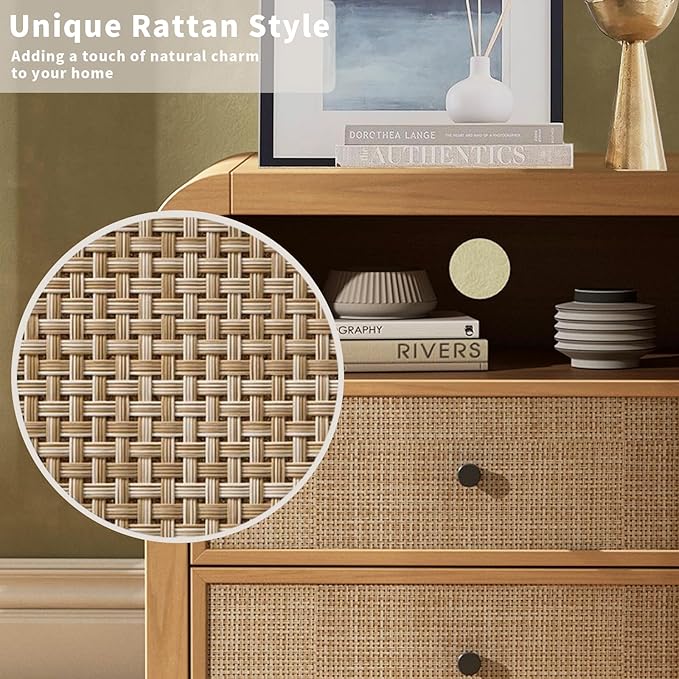 Oak&Sparrow 2 Drawer Tall Dresser for Bedroom, 23.6'' Rattan Dresser with Ample Storage, Boho Chest of Drawers, Thickened Curved Profile Design, Oak Dressers for Bedroom, Living Room