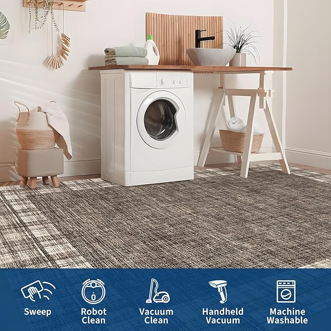 COZYLOOM 10 x 13 Extra Large Area Rug Washable Carpet Vintage Rug Anti-Fatigue Carpet for Living Room,Dining Room, Home Office, Family Room, Playroom（Brown）