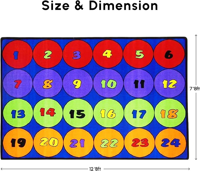 SAFECASTLE Kids Carpet Sitting Circles Rug – 7'8" x 12'8" – Large Classroom Seating Rug with 24 Numbered Circles – Colorful Educational Learning Carpet for Preschool, Kindergarten, Daycare & Playroom