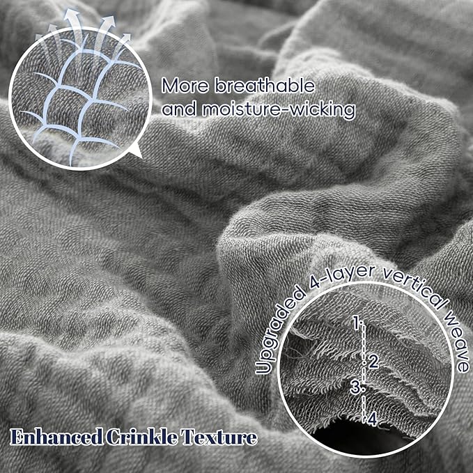 PHF 100% Cotton Muslin Blanket Twin XL Size 66"x90", 4-Layer Lightweight Gauze Throw, Breathable Cloud-Soft Minimalist Blanket for Bed, Couch, Camping & Baby, Grey, Ideal Gift