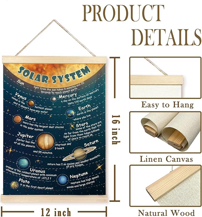 CGBHW Solar System Poster Hanger Frame, Outer Space Planet Posters Wall Art Hanging Decor for Toddler Boy Kids Room Playroom Nursery，Astronomical Education Wall Art Decor, 12x16Inch