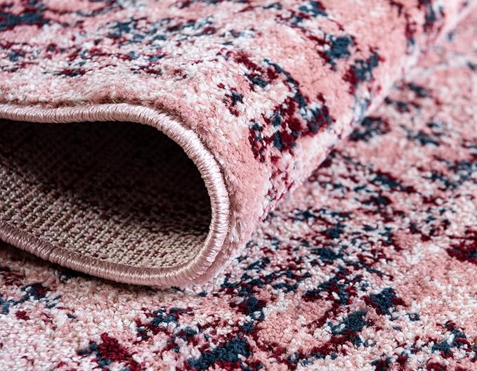 Rugs.com Charleston Collection Rug – 6 Ft Runner Pink Low-Pile Rug Perfect for Hallways, Entryways