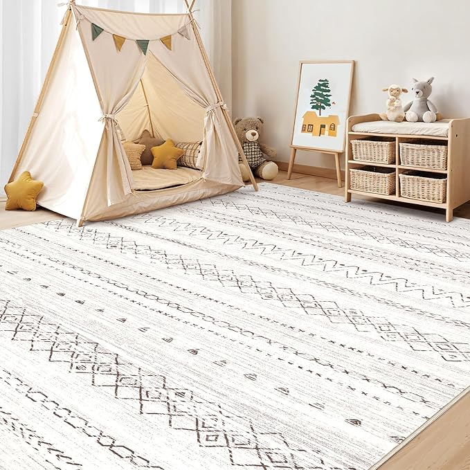 Area Rugs for Living Room Washable Living Room Rug Soft Neutral Indoor Floor Carpet Non-Slip Stain Resistant Modern Boho Rugs for Bedroom Dining Room Kids Room Nursery Office Home Light Grey
