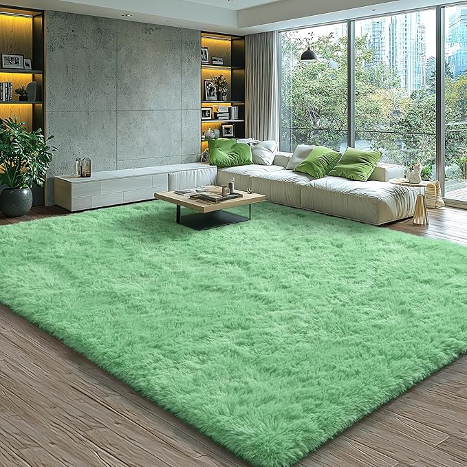 EVOIONOS Ultra Soft Area Rug for Bedroom, 4x6 Machine Washable Fluffy Shag Rug Living Room, Plush Non Slip Carpet Indoor Floor Bedside Nursery Kids Girls Room Dorm, Home Decor Aesthetic, Sage Green