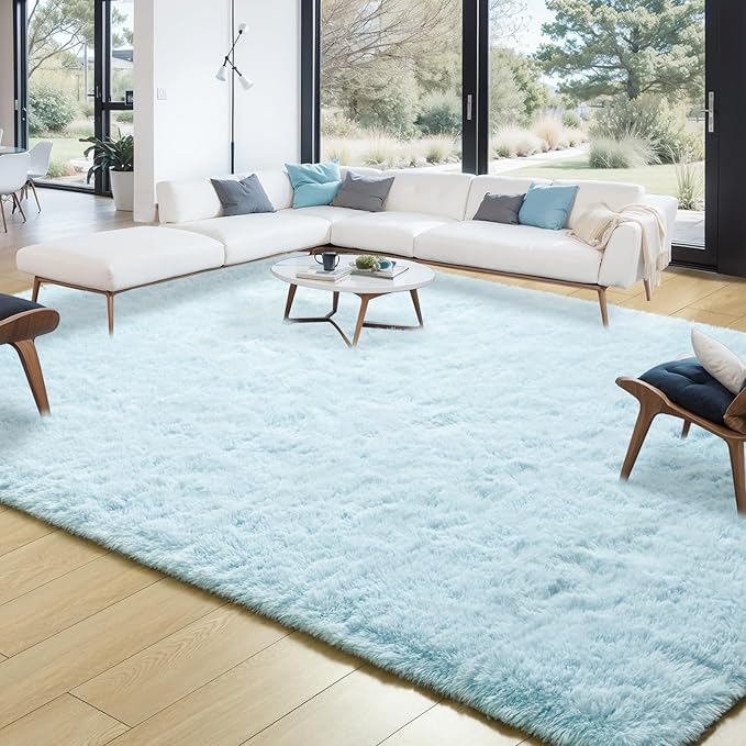 Merelax Soft Modern Indoor Large Shaggy Rug for Livingroom Bedroom Dorm Kids Room Home Decorative, Non-Slip Plush Fluffy Furry Fur Area Rugs Comfy Nursery Accent Floor Carpet 8x10 Feet, Baby Blue
