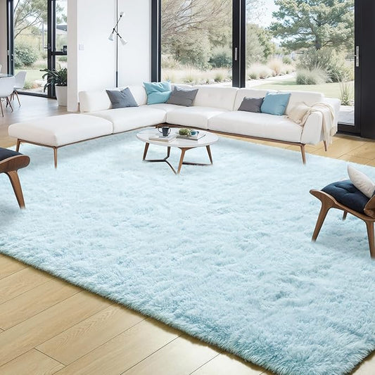 Merelax Soft Modern Indoor Large Shaggy Rug for Livingroom Bedroom Dorm Kids Room Home Decor, Non-Slip Plush Fluffy Furry Fur Area Rugs Comfy Nursery Accent Floor Carpet 9 x 12 Feet, Baby Blue