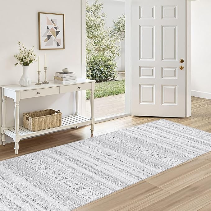Area Rugs for Living Room Washable Living Room Rug Soft Neutral Indoor Floor Carpet Non-Slip Stain Resistant Modern Boho Rugs for Bedroom Dining Room Kids Room Nursery Office Home Dark Grey