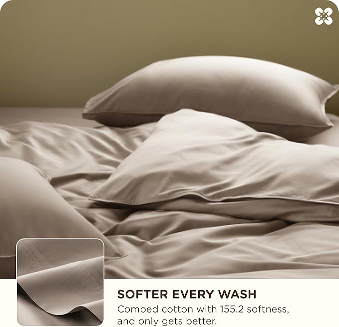 Bedsure Cooling Duvet Cover Queen Size, Cotton & Rayon Derived from Bamboo Blend Duvet Cover Set for Hot Sleepers,Ultra-Soft, Breathable & Lightweight Home Bedding for All Seasons (Khaki,90"x90")
