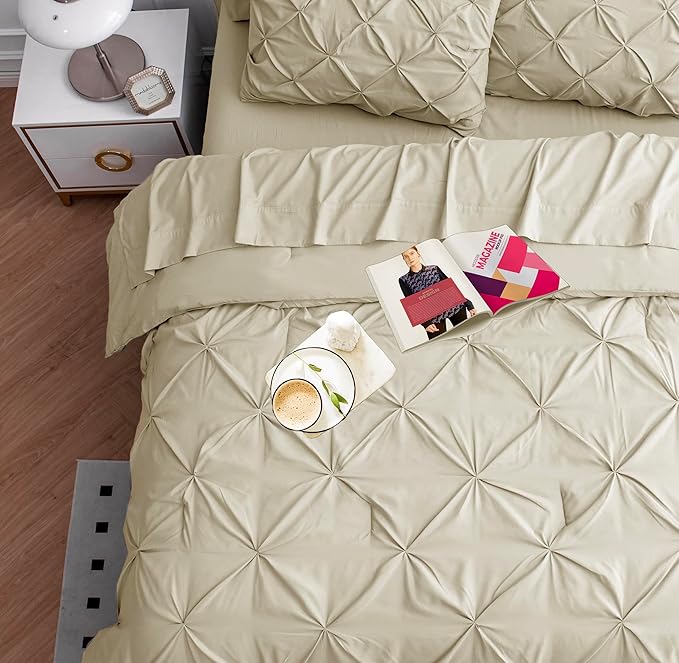 Lane Linen Bedding Comforter Set, 7 Piece Full Size, Soft Linen Set, Pintuck Comforter Set, Bed Set with Sheets, Pillowcases & Shams