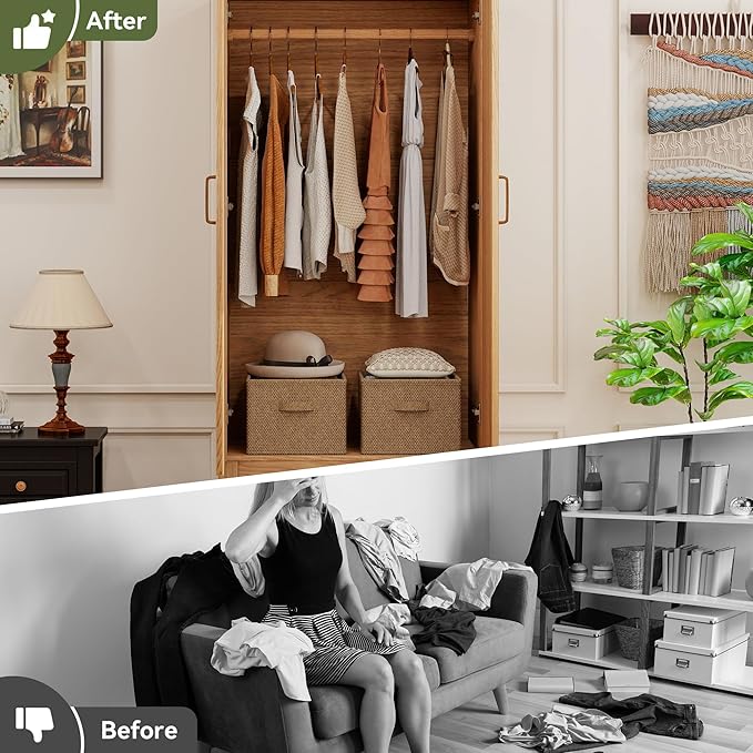 Solid Wood Armoire:Wardrobe Closet with Drawers and Hanging Rod,Storage Cabinet Clothes Organizer for Bedroom Original Wood Color