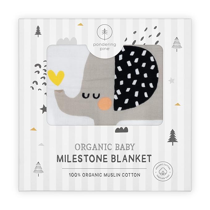 Organic Baby Monthly Milestone Blanket for Boy or Girl with Month Marker - Elephant Milestones Blanket, 1-12 Months, Gender Neutral, 47" X 47"