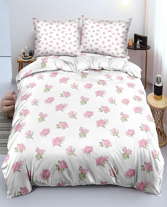 White Garden Duvet Cover Beige Floral Coquette Duvet Cover Queen Set Shabby Chic Aesthetic Bedding Vintage Comforter Quilt Cover Queen