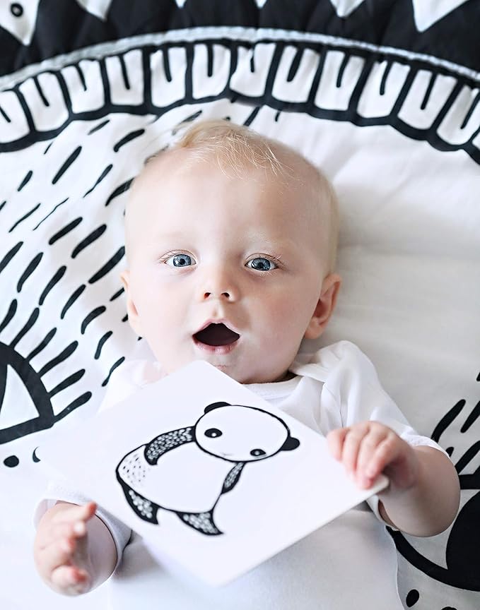 Wee Gallery Art Cards for Baby, Durable High Contrast Black and White Animal Flashcards for Newborns, Brain Development, Sensory Toys, Tummy Time Essentials for Infant and Toddler - Rainforest Animals