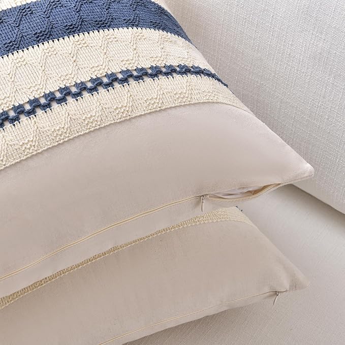 Fancy Homi Set of 2 Dusty Blue Vintage Decorative Throw Pillow Covers 16x16 Inch for Couch Bed Sofa Chair Bedroom, Rustic Retro Square Cushion Case, Modern Farmhouse Boho Living Room Decor Indoors