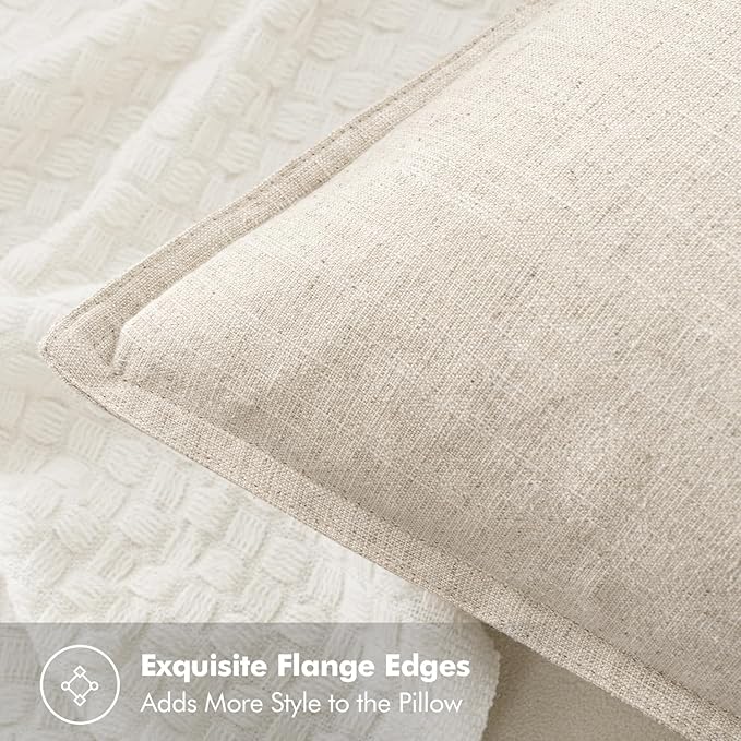 MIULEE Decorative Linen Pillow Covers 18x18 Inch Natural Beige Boho Farmhouse Neutral Christmas Couch Throw Pillows for Bed Pack of 2 Accent Modern Pillowcase Sofa Livingroom Home Decor