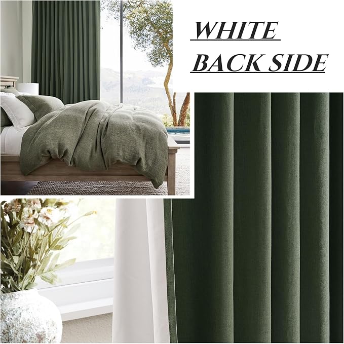 Extra Long 132 Inch Dark Olive Green Curtains 2 Panels Set for Living Room/Bedroom, Rod Pocket/Pleated Light Blocking Thermal Insulated Room Darkening Blackout Curtain/Drapes(W50 x L132 Loden)