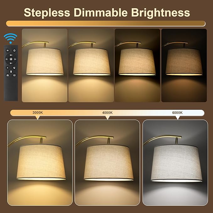 63" Wood Floor Lamp for Living Room Dimmable Standing Lamp with Remote & Foot Switch, 3 Color Temperatures Tall Lamp Mid Century Modern Floor Lamp for Bedroom Office, 9W Bulb Included, Chestnut