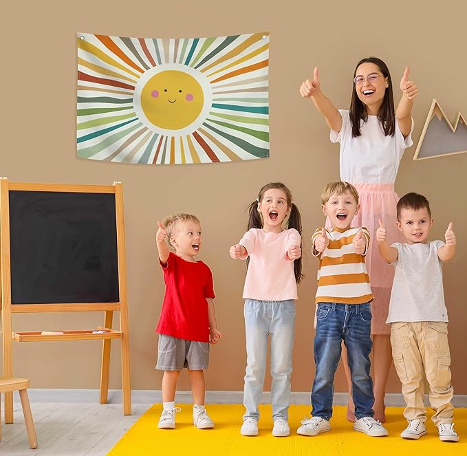 Boho Rectangular Banner Flag Wall Sign Decor Gift for Baby Boy Girl Kids,Nursery Baby Room Above Crib Bedroom Playroom Living Room Wall Decor-Sun Theme-Baby,Shower Birthday Christmas Gift