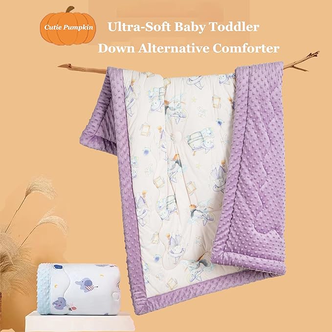 Cuite Pumpkin Baby Toddler Comforter for Crib Bed,Warm Down Alternative Infant Comforter for Mini Crib,Pack n Play,40x 40 Small Quilt for Boys and Girls,Thick Baby Quilted Blanket for Daycare (Purple