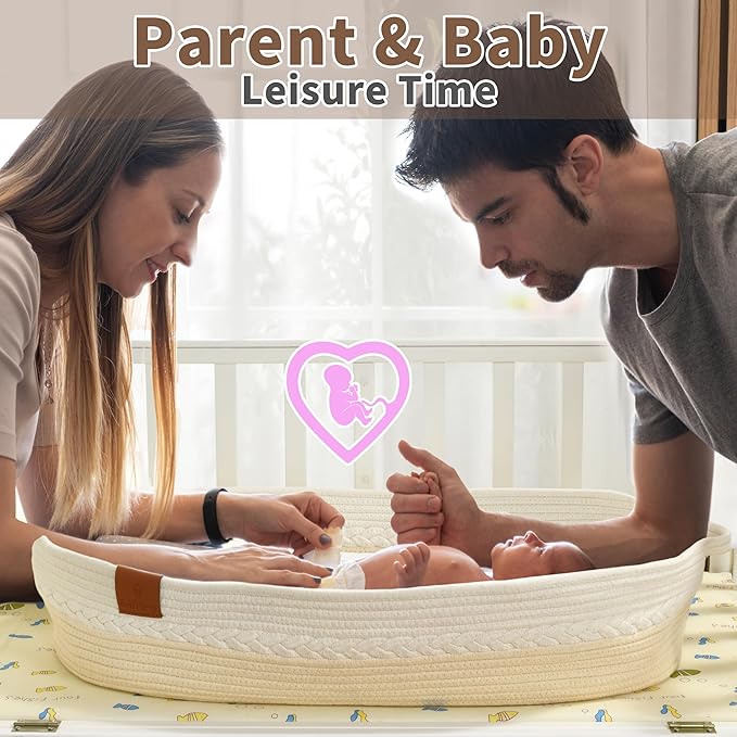Deluxe Baby Changing Basket for Baby Dresser, Cotton Moses Baskets for Newborn, Babies Change Unisex Moses Changing Bassinet for Dresser, Foam Changing Pad Basket Changing Table Topper, Diaper Caddy