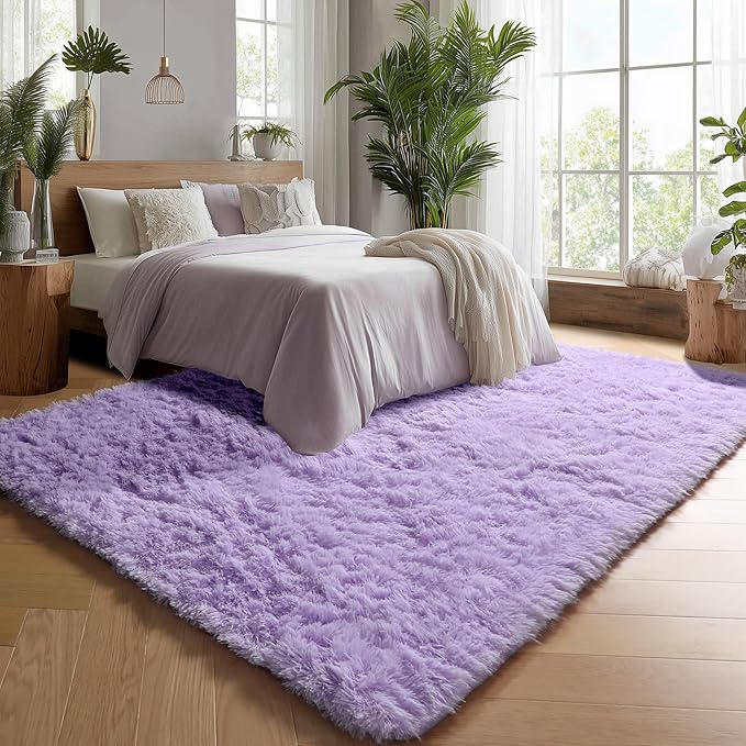 ONASAR Purple Rugs for Living Room Bedroom, 5x8 Washable Fluffy Bedside Area Rug, Soft Plush Shaggy Indoor Floor Carpet for Nursery Kids Girls Boys Teen Dorm Home Office Decor Aesthetic