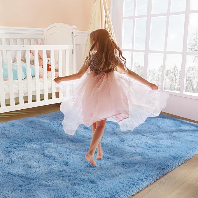 BENRON Light Blue Fluffy Rugs for Living Room Bedroom 4x6, Soft Plush Fuzzy Shaggy Rugs for Kids Girls Boys Room Decor, Washable Indoor Floor Carpets