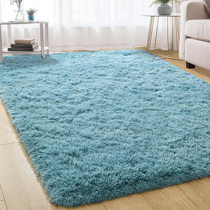 Merelax Modern Soft Fluffy Large Shaggy Rug for Bedroom Livingroom Dorm Kids Room Indoor Home Decorative, Non-Slip Plush Furry Fur Area Rugs Comfy Nursery Accent Floor Carpet 4'x6' Turquoise Green
