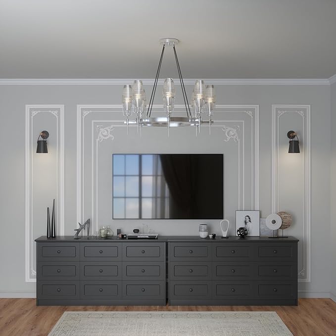 63'' W Long Modern Dresser 9 Drawers with Handles, Black Dresser & Chest of Drawers with Large Capacity Storage, Freestanding Storage Dressers for Bedroom, Living Room, Hallway (Black)