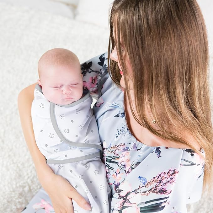 Baby Swaddle Blanket, Swaddle Wrap for Newborn and Infant, Adjustable Swaddle Set for Baby Boy and Girl, 3 Pack Soft Organic Cotton, Large (3-6 Months), Grey and White