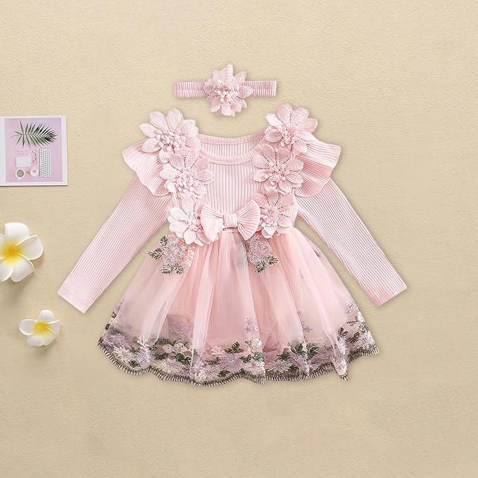 Giraropa Baby Girl Fall Winter Clothes Long Sleeve Romper Dress + Socks + Headband Newborn Infant Cute Casual Outfits