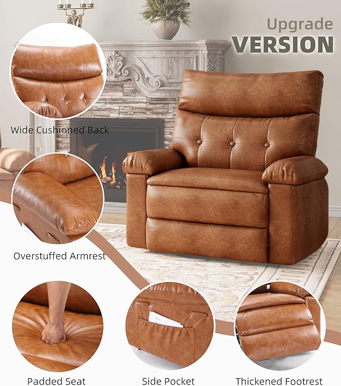 GarveeHome Oversized Power Rocker Swivel Recliner Chair - Heat and Massage, PU Leather Electric Glider Rocking Chair with USB Port, Glider Recliner Nursery Chair for Living Room, Bedroom, Nursery