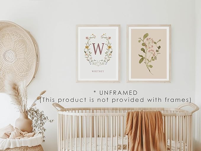 Personalized Name Flower Nursery Wall Art Prints, Crib & Nursery décor, Newborn Baby Girl Gift Present, Floral Baby Girl Room Pictures, Poster For Baby And Kids (6 Prints, Flower 3)