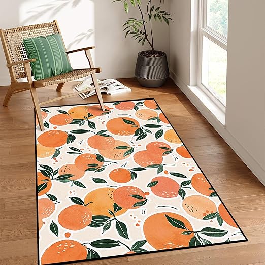 Fruit Orange Rug Tangerine Area Rugs for Bedroom Dorm Living Room Citrus Throw Rug Floor Mat Pad Doormat Carpet, 3' x 5'(90 x 160cm)