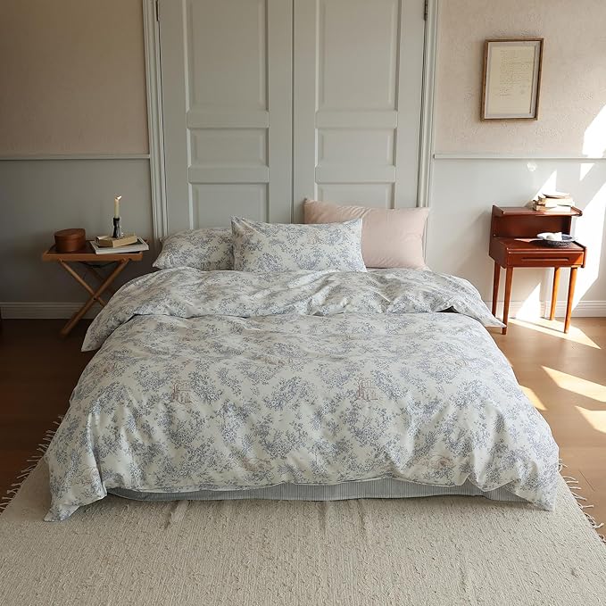 Vintage Botanical Flower Duvet Cover Full Size 3 Pieces Cotton Garden Floral Duvet Cover Boho Chic Farmhouse Bedding Set Full Cabin Country Style Floral Comforter Cover Cottagecore Flower Bedding Set