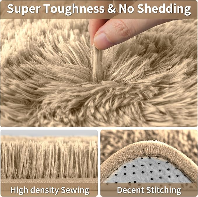 Merelax Soft Modern Indoor Large Shaggy Rug for Livingroom Bedroom Dorm Kids Room Home Decorative, Non-Slip Plush Fluffy Furry Fur Area Rugs Comfy Nursery Accent Floor Carpet 8x10 Feet, Light Tan