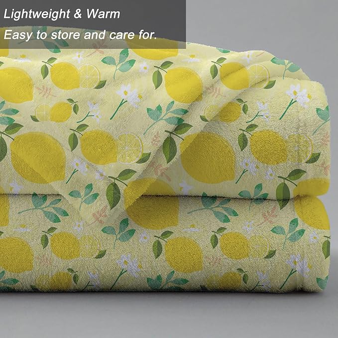 Ultra Soft Fleece Blanket- Lightweight & Warm Throw Blanket for Couch, Cozy Plush Sherpa Blanket for Adults Kids, Durable & Easy Care (Lemon, 50x60 in)