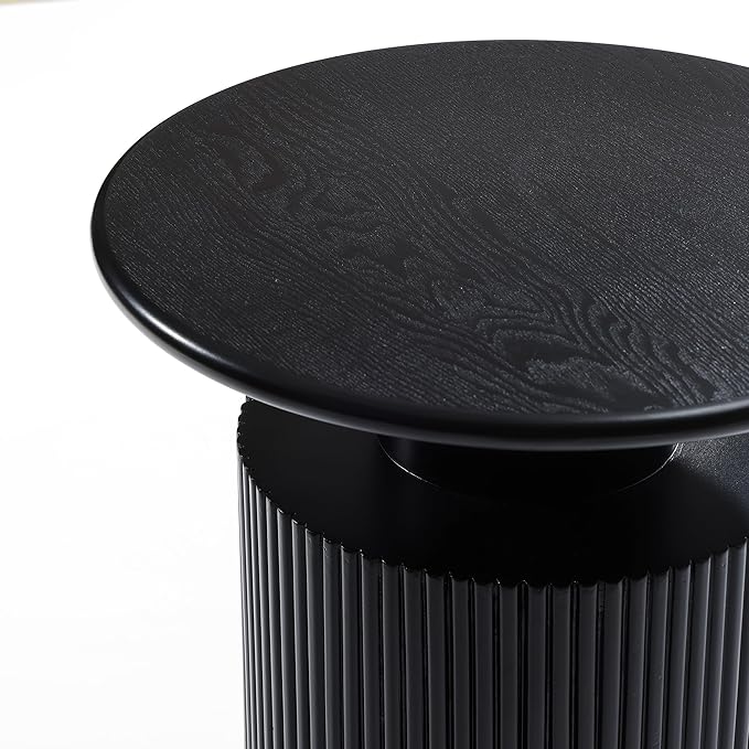 LuxenHome Black Side Table, 22" Fluted Round Side Table for Small Spaces, Modern Accent End Table for Living Room Couch, Bedroom, Bedside Table, Nightstand