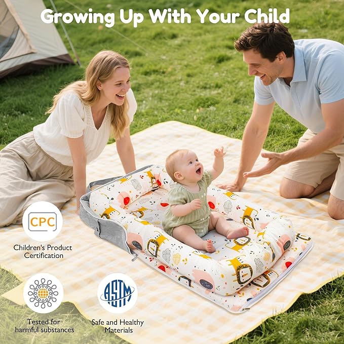 Baby Lounger & Nest for Newborn 0-24 Months, Baby Nest Supervised Breathable Cotton for Newborn, Newborn Essentials Gifts, Breathable Portable Infant Lounnger for Travel and Home(Animal)