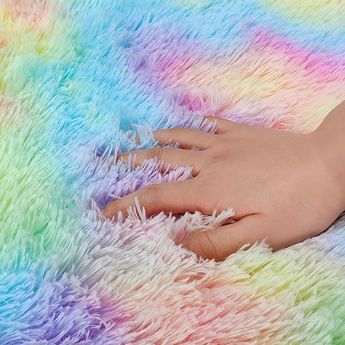 Rainbow Round Rug 5Ft,Colorful Rug for Room Decor and Girls Bedroom,Fuzzy Circle Area Rugs for Dorms Nursery Rooms Kids Unicorn Room Decor Aesthetic Kids Play Mat
