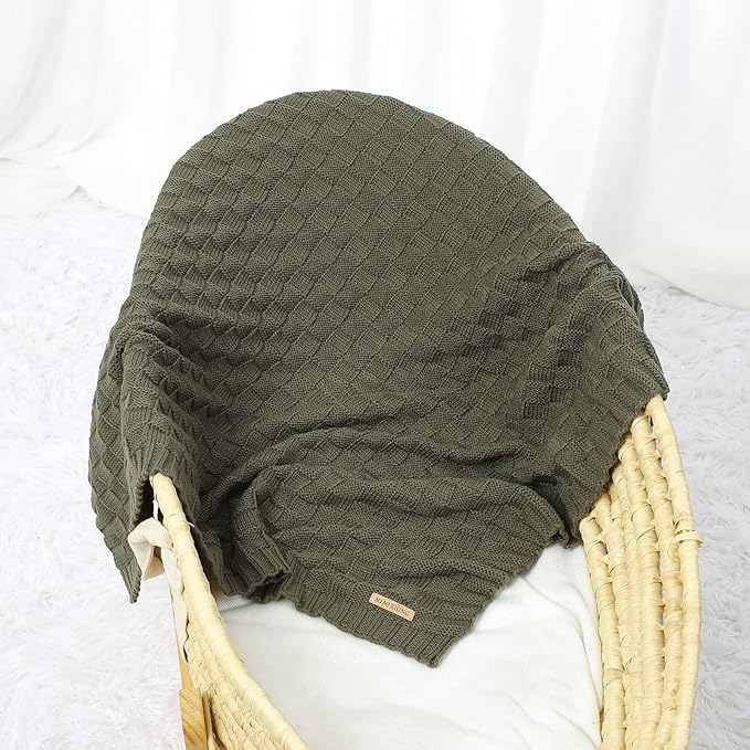 LAWKUL Baby Blankets Cable Babe Blanket Checkered Soft Cuddle Newborn Infants Receiving Swaddle Boys Girls Dark Green 40"x30"
