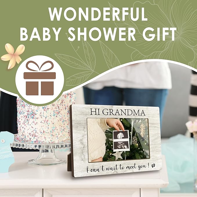 First Christmas Baby Picture Frame - Gender Reveal Decorations and Baby Shower Gifts for New Mom Grandparent I Can't Wait to Meet You Pregnancy Announcement Newborn Nursery 4 X 6 Inch Frame - A03