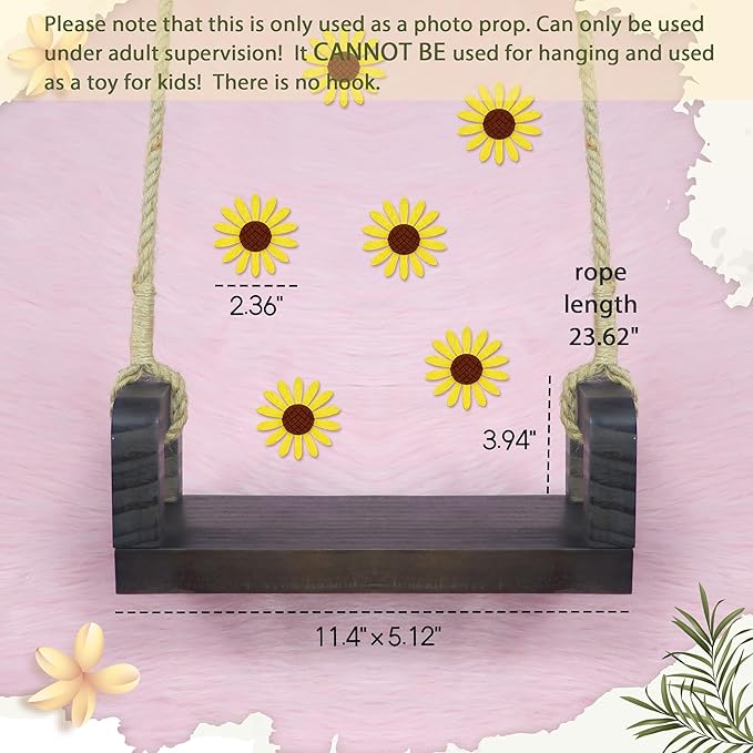 M&G House Newborn Photography Props Swing Prop Wooden Swing Baby Photo Props Wooden Prop Swing Baby Photoshoot Props Newborn Photography Accessory(Brown, 6 Sunflowers)