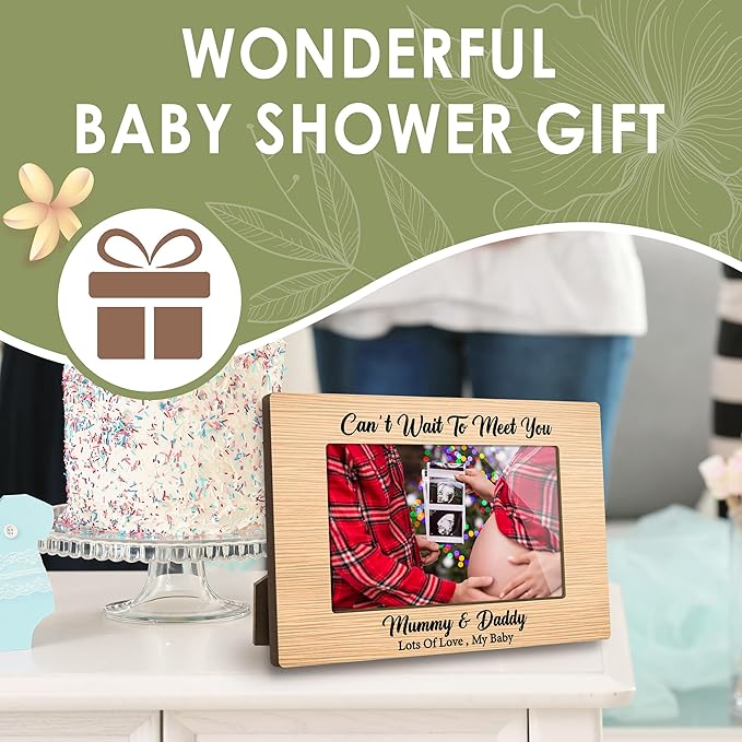 First Christmas Baby Picture Frame - Can’t Wait To Meet You Gender Reveal Decorations and Baby Shower Gifts for New Mom Grandparent Pregnancy Announcement Newborn Nursery 4 X 6 Inch Frame - A07