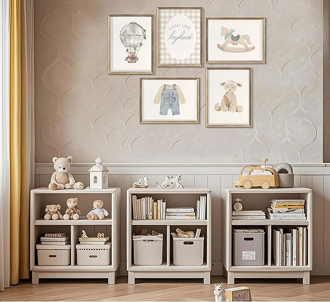 zxcvbn888 5Pcs Vintage Nursery Wall Art Vintage Blue Canvas Posters Bear Pictures Hot air balloon Toddler Art Prints Long Live Boyhood Wall Decor for Boy Nursery Baby Bedroom Kids Unframed