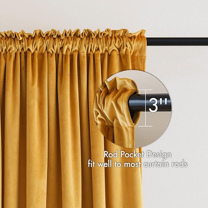 MIULEE Mustard Yellow Velvet Curtains Thermal Insulated Blackout Curtain Fall Drapes for Bedroom Living Room Darkening 72 Inches Long Curtains Panels Rod Pocket Set of 2