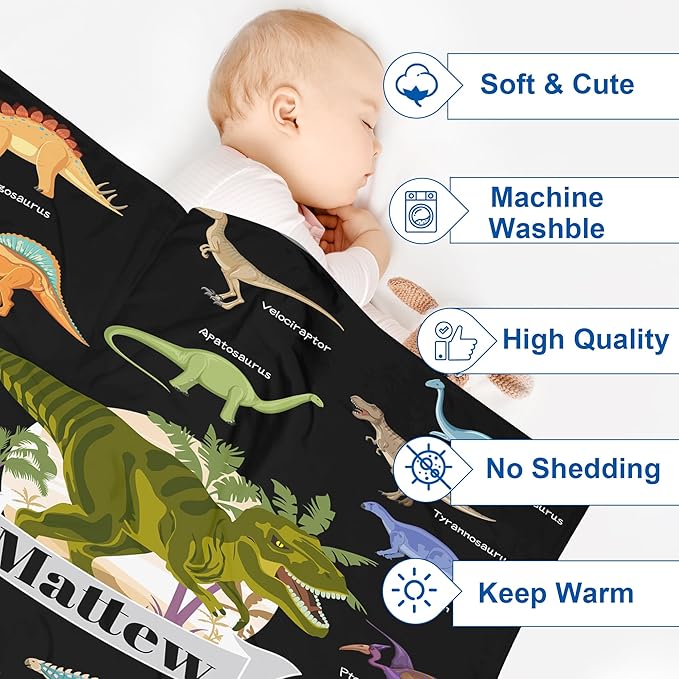 J&SBGFT Personalized Baby Blanket, Custom Name Blanket for Boys & Girls, Toddlers to Kids, Nursery Stroller Crib Decor - 30"x40", Color: Blue